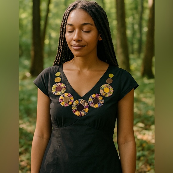 Black Women's Top with Colorful Embellishments - Picture 1 of 9